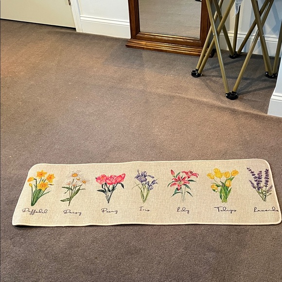 Other - Floral Embroidered Beige Runner Rug